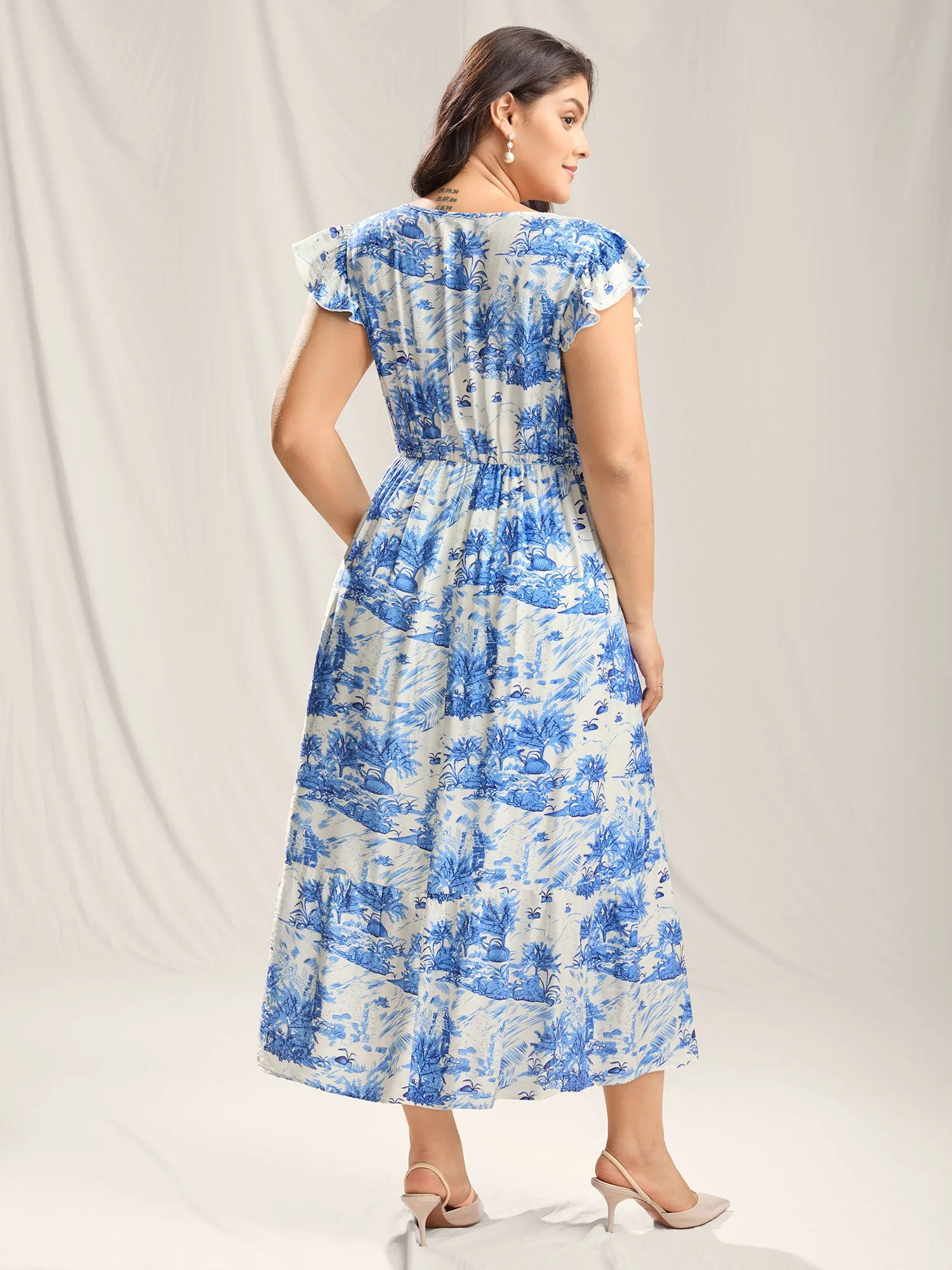 Landscape Floral Print Cinched-Waist Maxi Dress sold by Bloomchic product image thumbnail 4