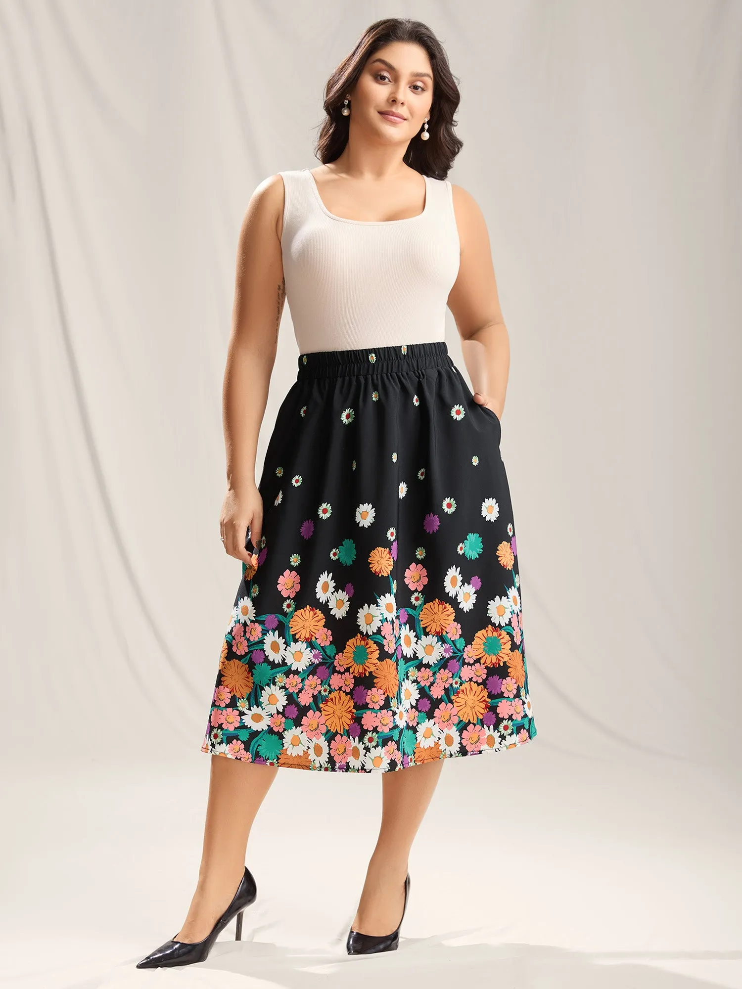 Floral Print Pleated Midi Skirt sold by Bloomchic product image thumbnail 5