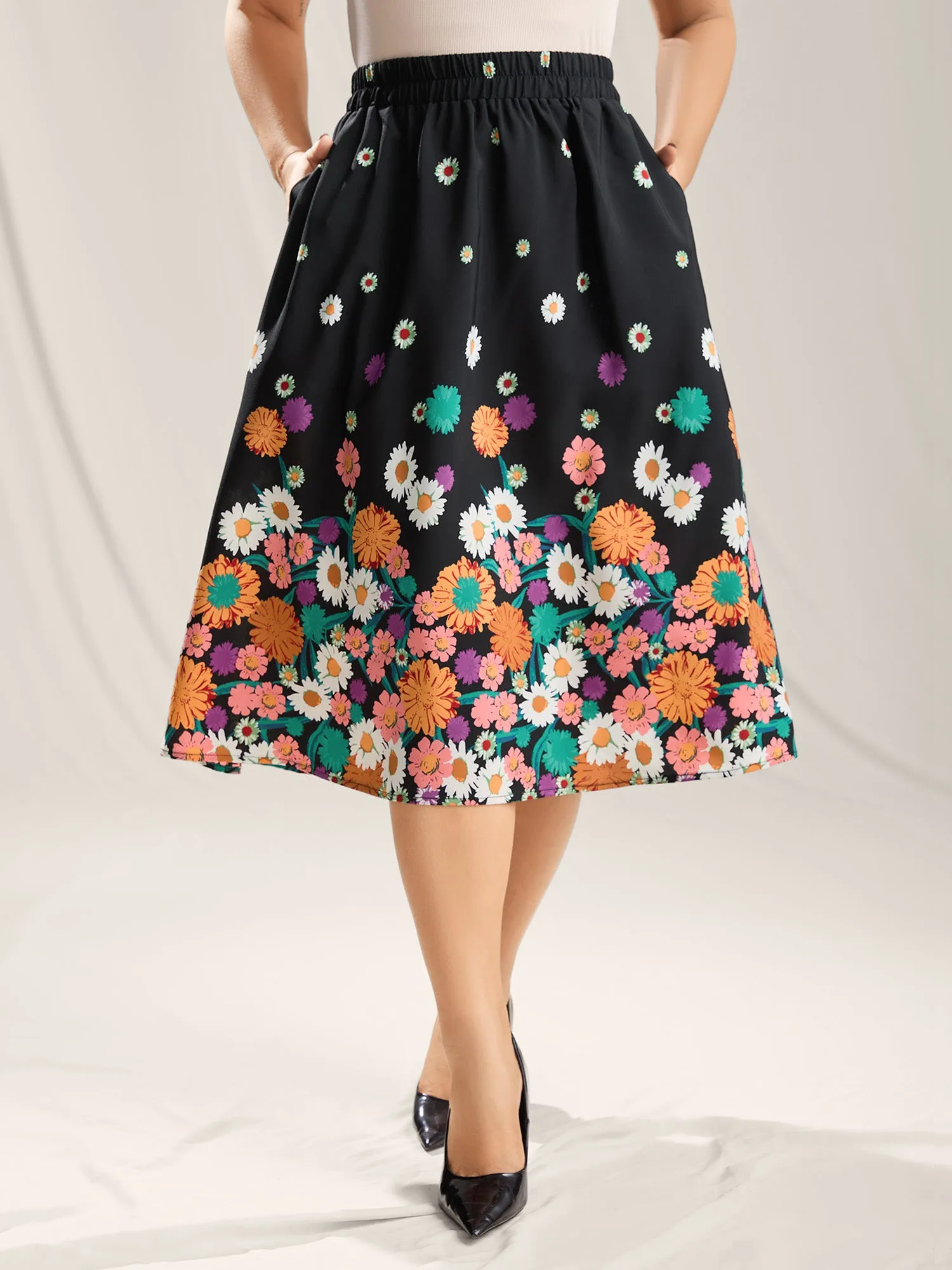 Floral Print Pleated Midi Skirt sold by Bloomchic