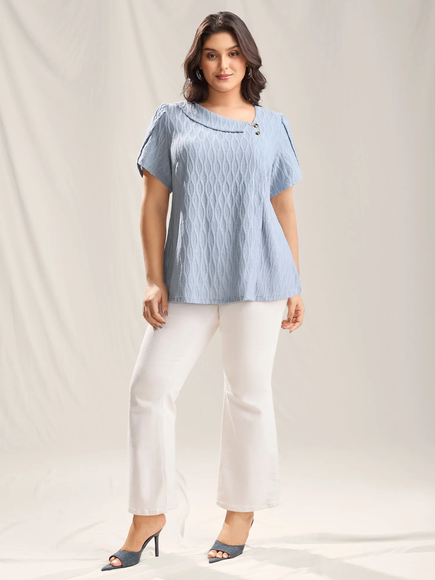 Asymmetrical Collar Textured Plain Blouse sold by Bloomchic product image thumbnail 3