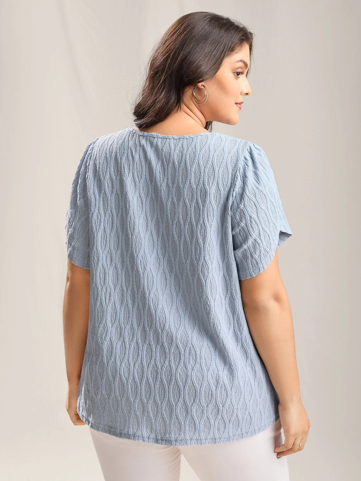 Asymmetrical Collar Textured Plain Blouse sold by Bloomchic product image thumbnail 4