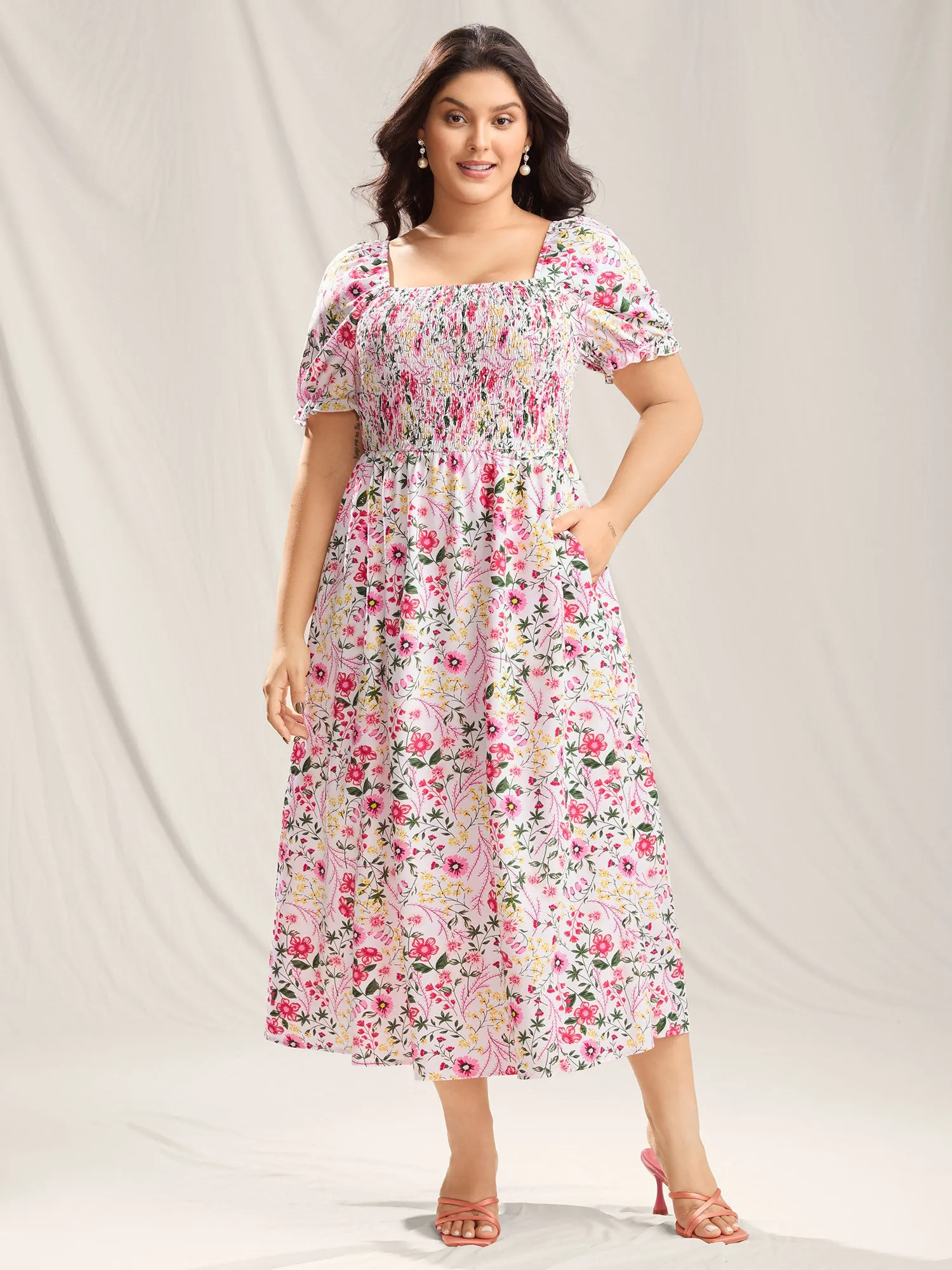 Shirred Floral Print Pockets Maxi Dress sold by Bloomchic product image thumbnail 3