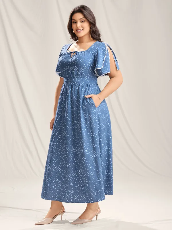 Polka Dots Layer Sleeves Keyhole Maxi Dress sold by Bloomchic