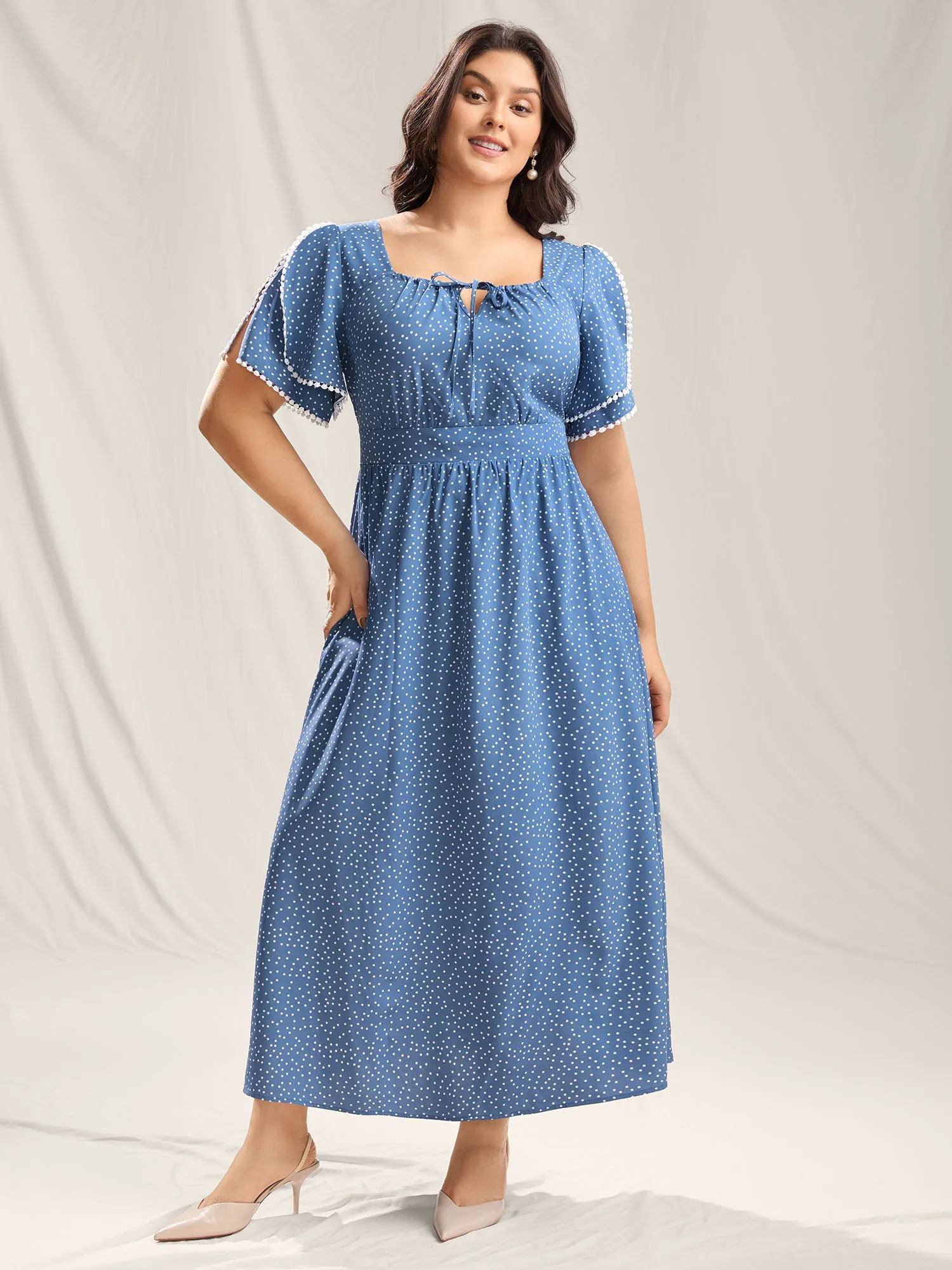 Polka Dots Layer Sleeves Keyhole Maxi Dress sold by Bloomchic product image thumbnail 3
