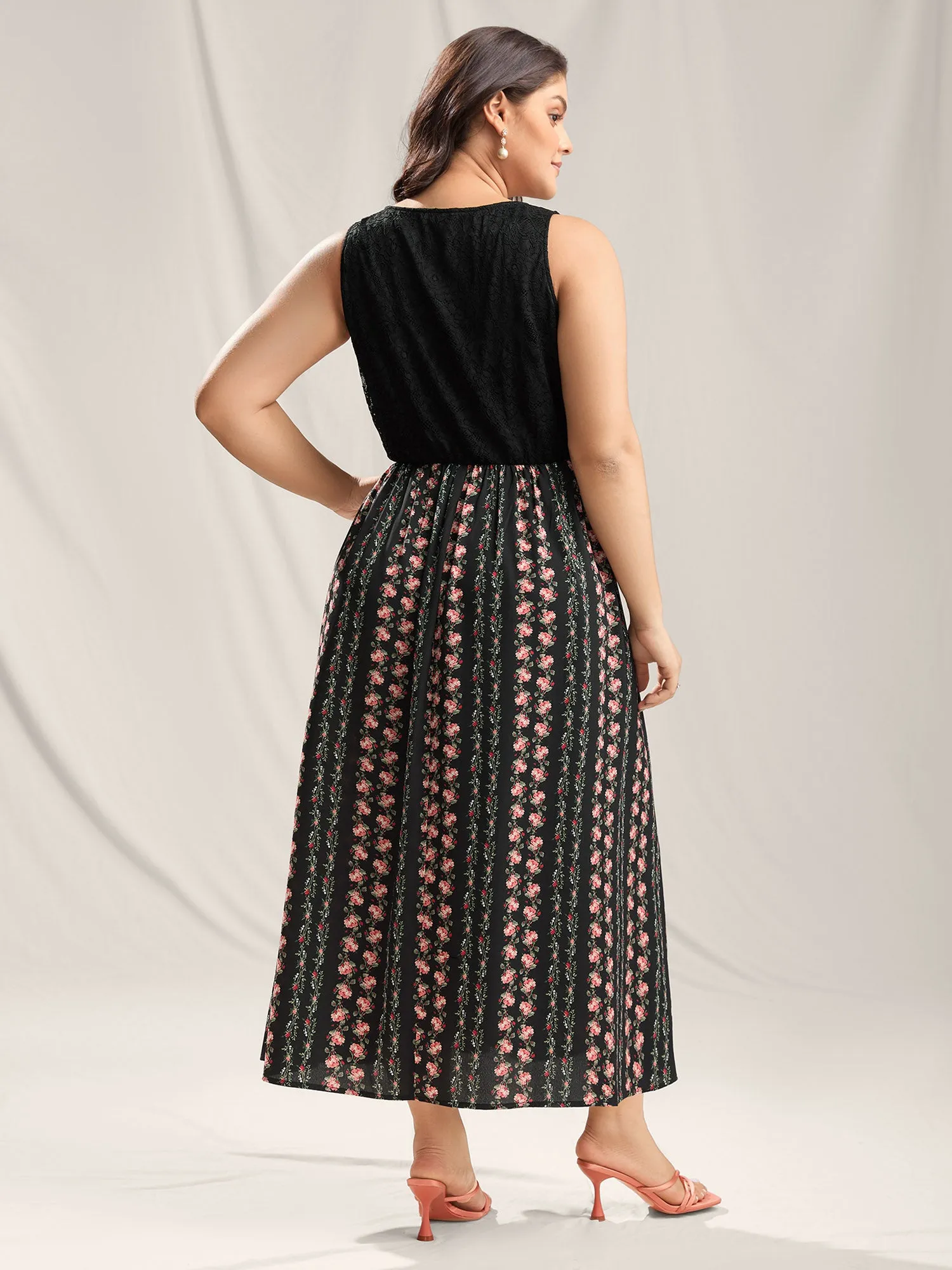 Floral Stripes Lace Trim Maxi Dress sold by Bloomchic product image thumbnail 4