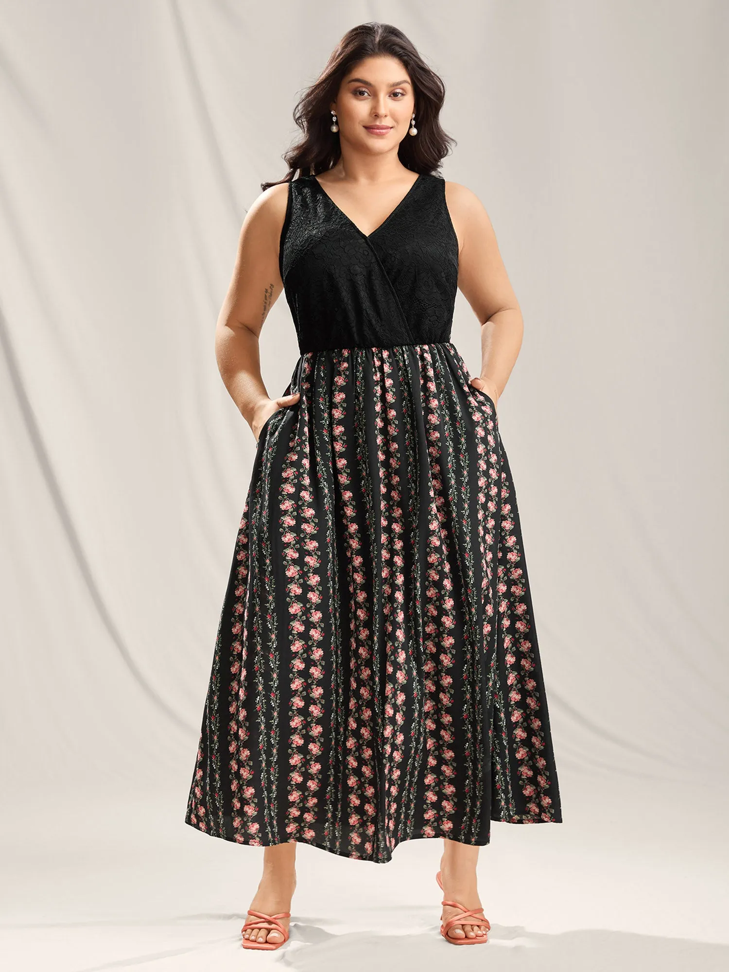 Floral Stripes Lace Trim Maxi Dress sold by Bloomchic product image thumbnail 3