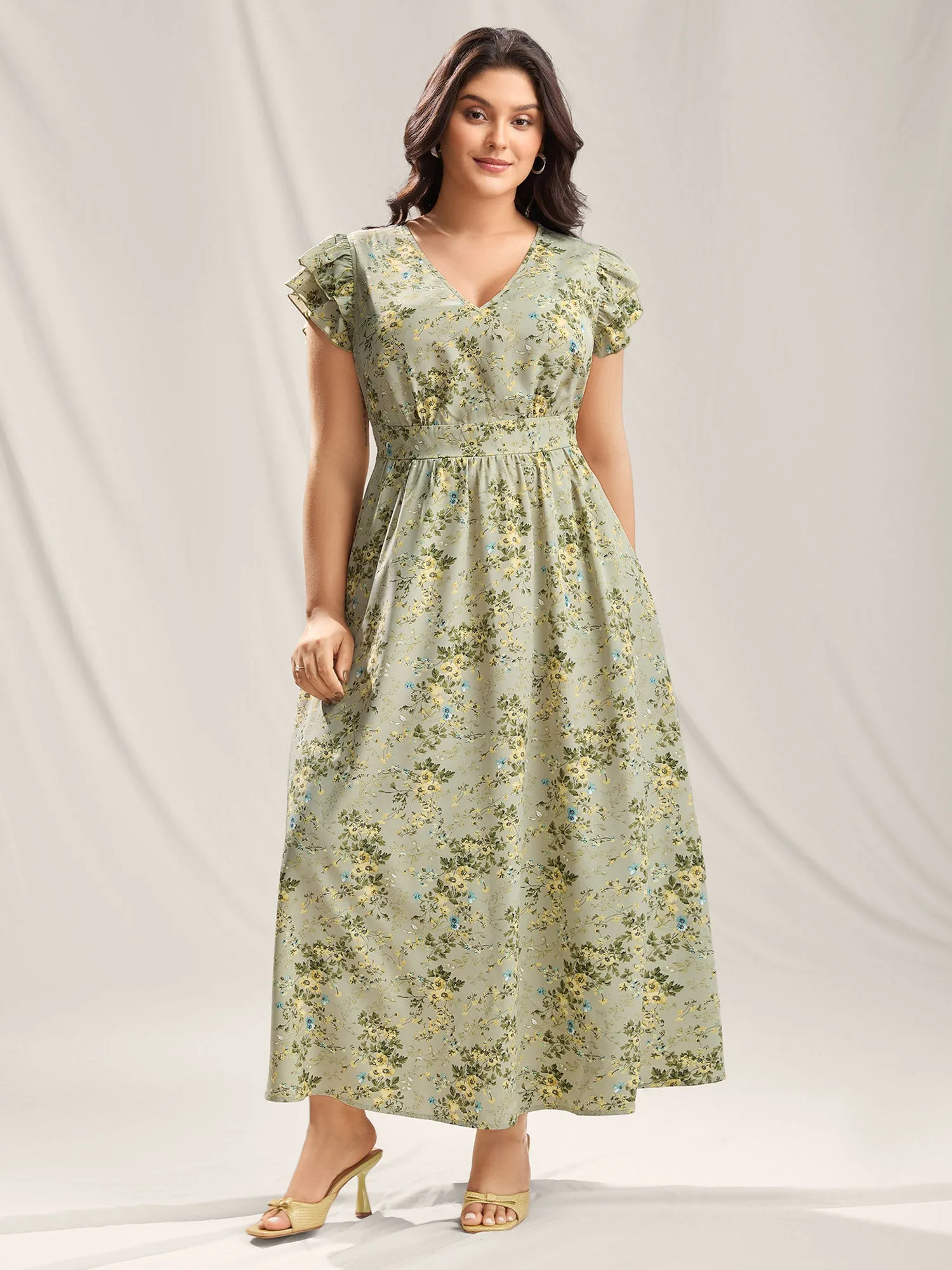 Breezy Floral Print Flutter Sleeve Maxi Dress sold by Bloomchic product image thumbnail 3