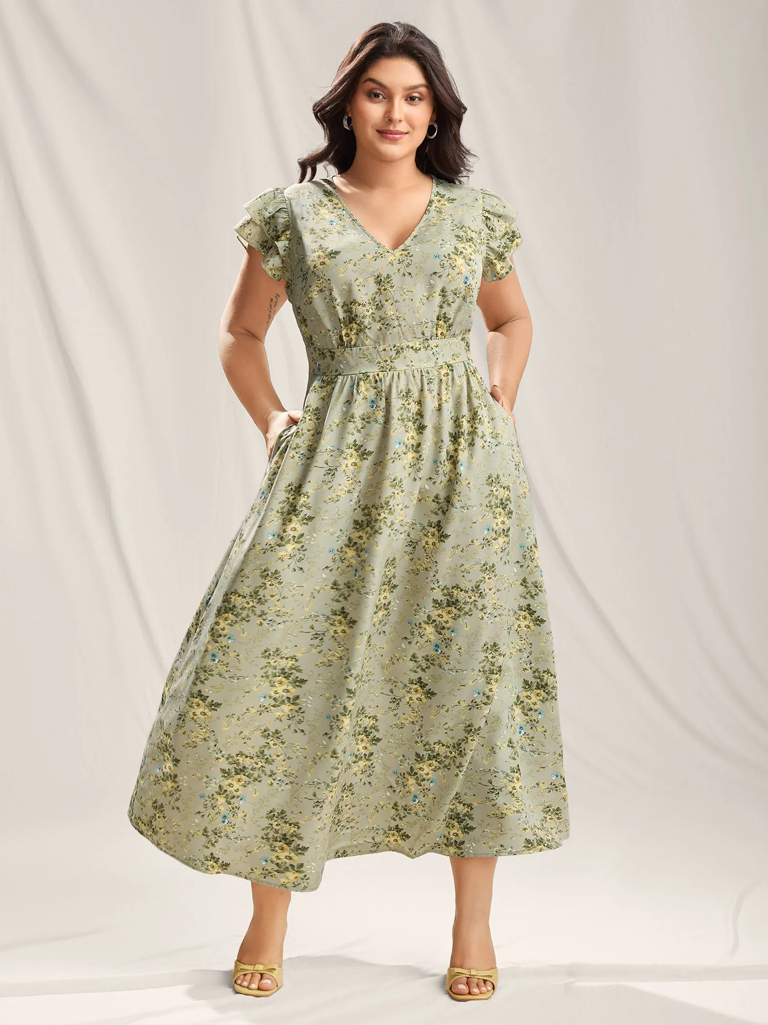 Breezy Floral Print Flutter Sleeve Maxi Dress sold by Bloomchic