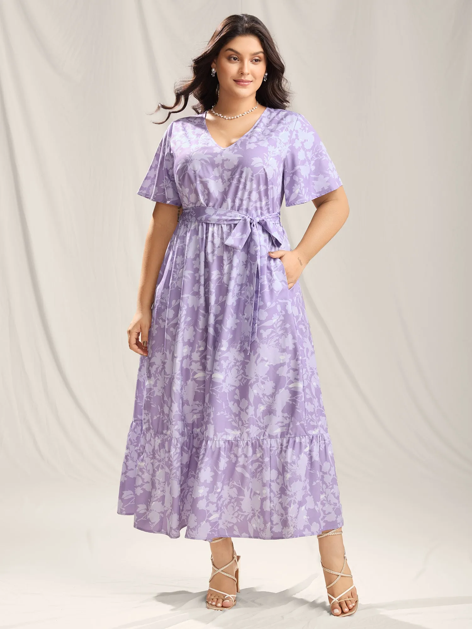 Silhouette Floral Pockets Belted Maxi Dress sold by Bloomchic