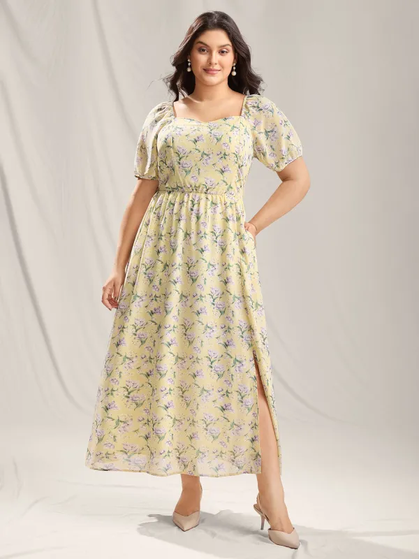 Vine Flower Sweetheart Neck Slit Maxi Dress sold by Bloomchic