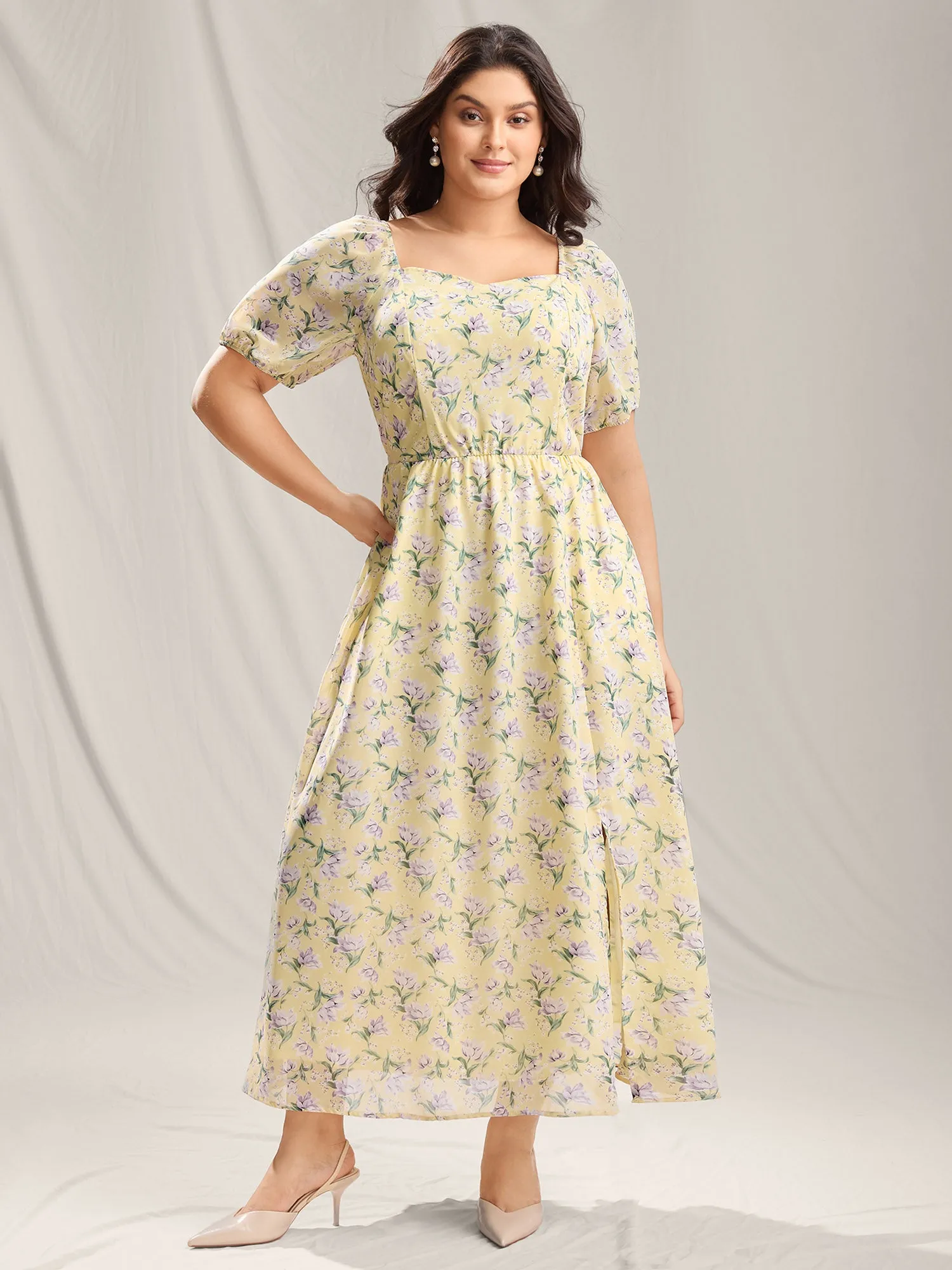 Vine Flower Sweetheart Neck Slit Maxi Dress sold by Bloomchic product image thumbnail 3