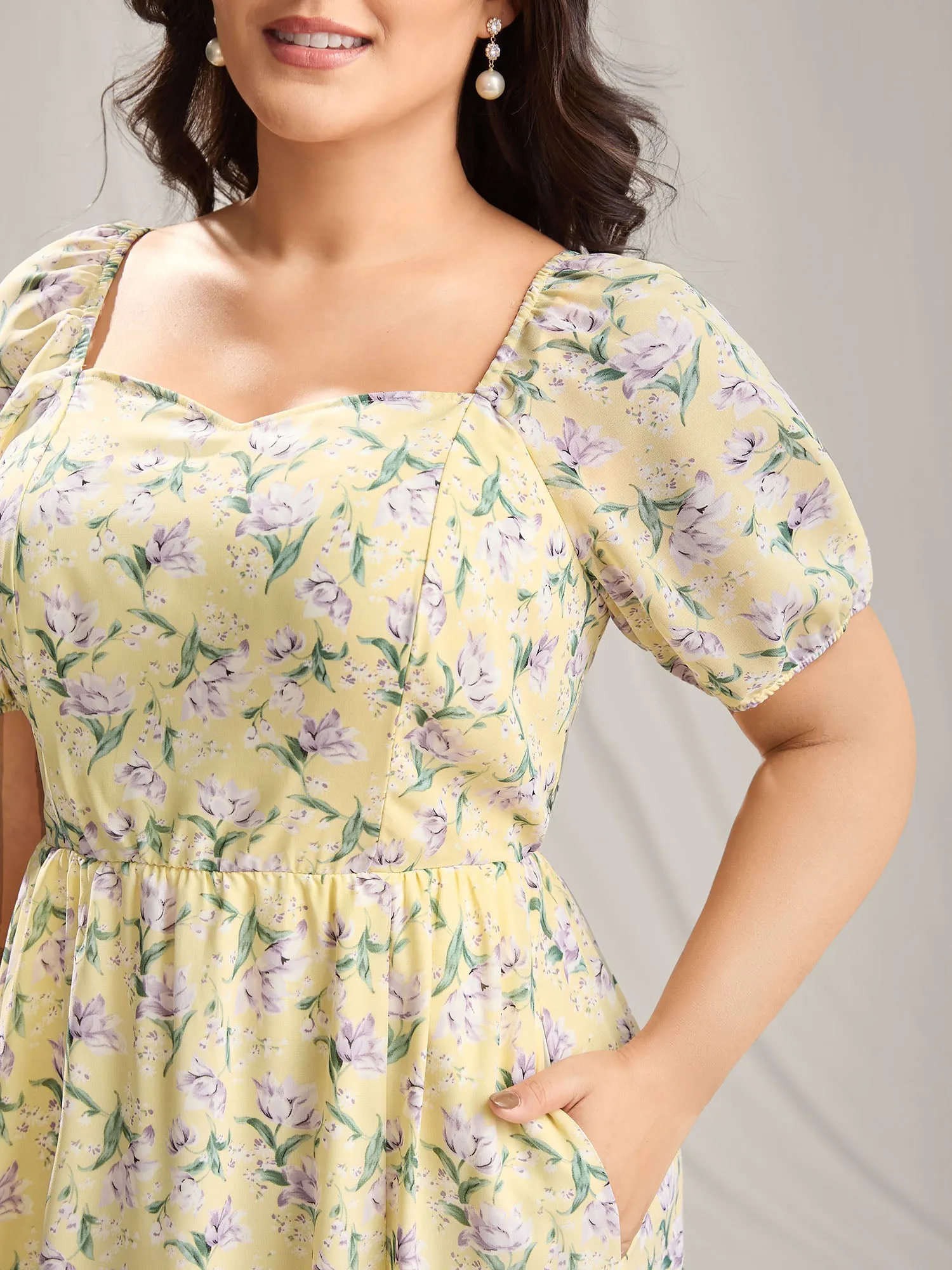 Vine Flower Sweetheart Neck Slit Maxi Dress sold by Bloomchic product image thumbnail 2