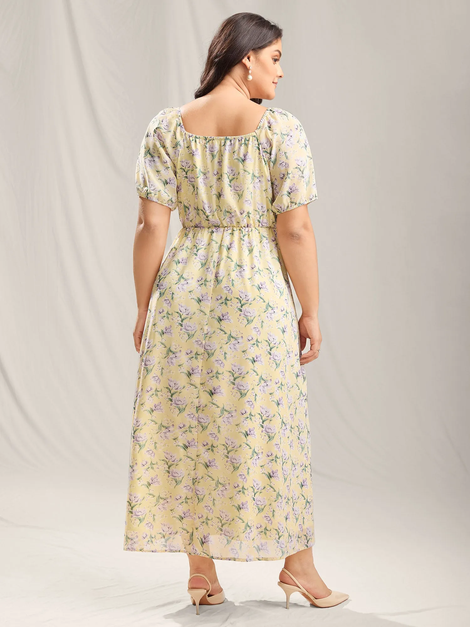 Vine Flower Sweetheart Neck Slit Maxi Dress sold by Bloomchic product image thumbnail 4