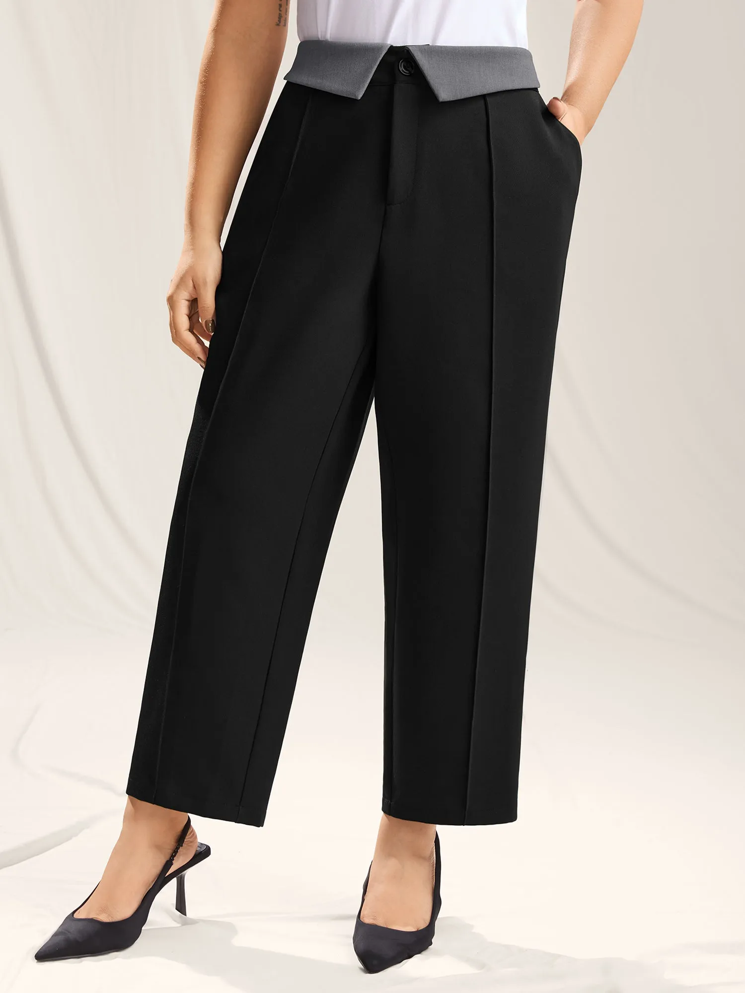 Color Contrast Waistband Straight-Leg Pants sold by Bloomchic