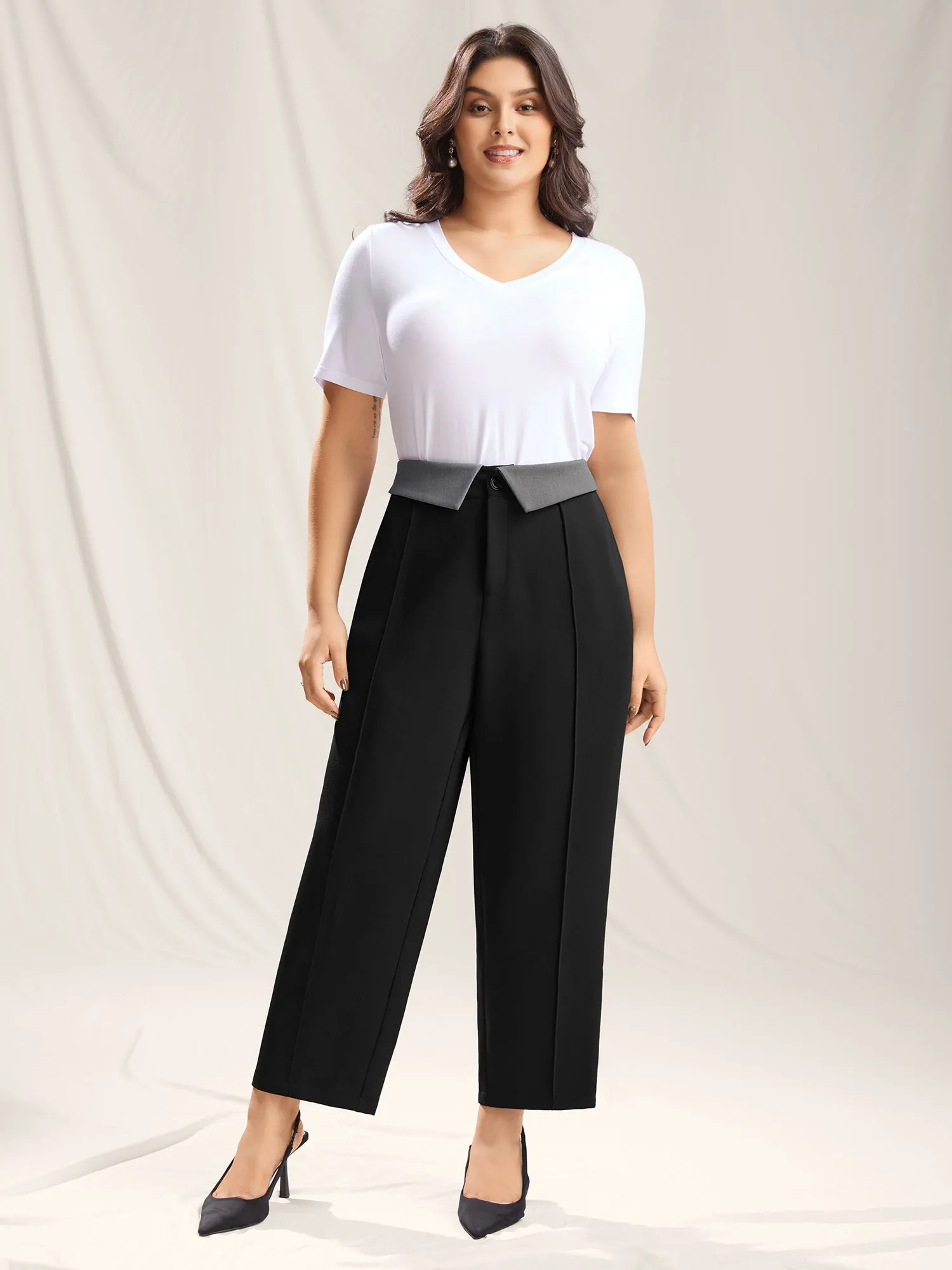 Color Contrast Waistband Straight-Leg Pants sold by Bloomchic product image thumbnail 3