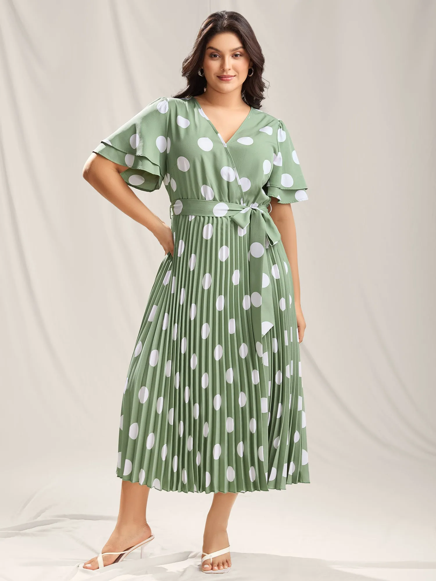 Polka Dots Print Plicated Detail Maxi Dress sold by Bloomchic product image thumbnail 2