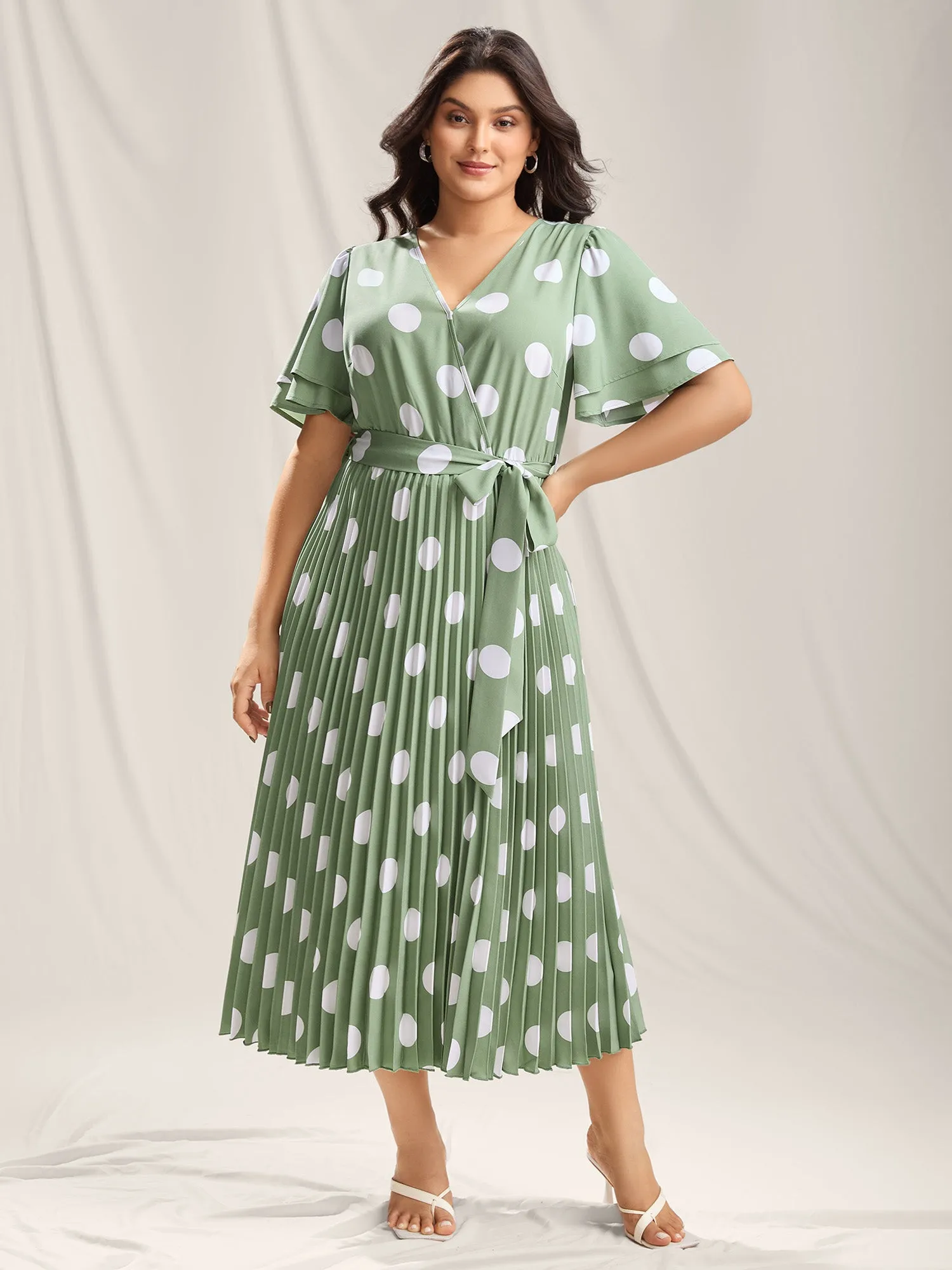 Polka Dots Print Plicated Detail Maxi Dress sold by Bloomchic