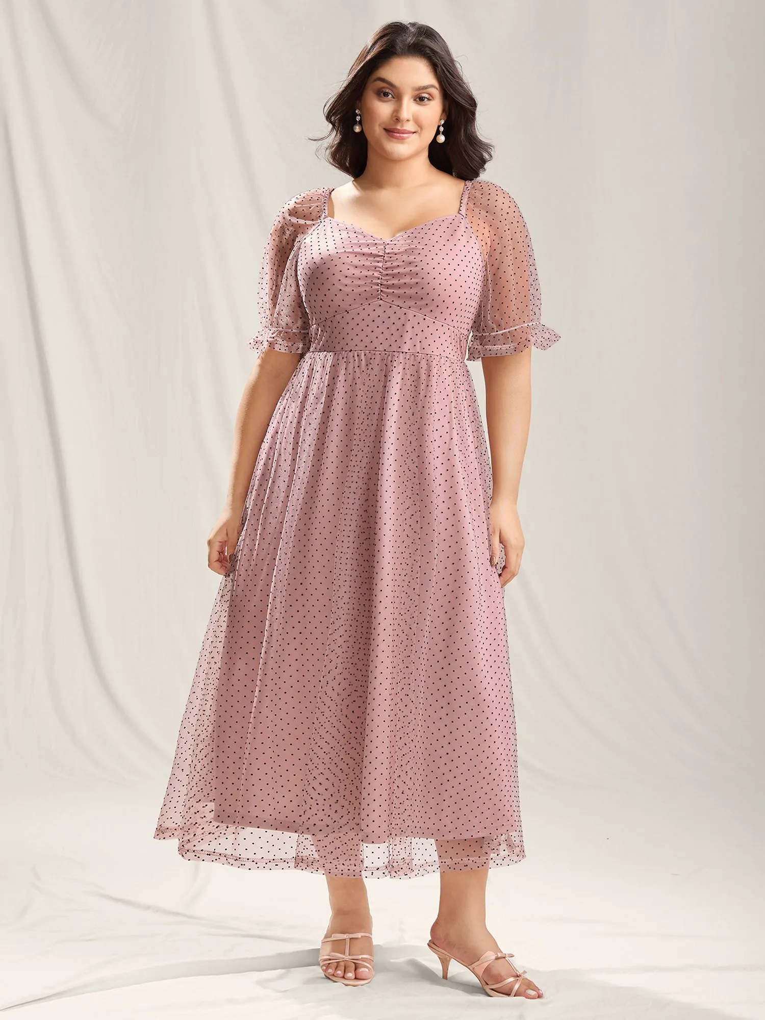 Polka Dot Print Ruched Textured Midi Dress sold by Bloomchic product image thumbnail 3