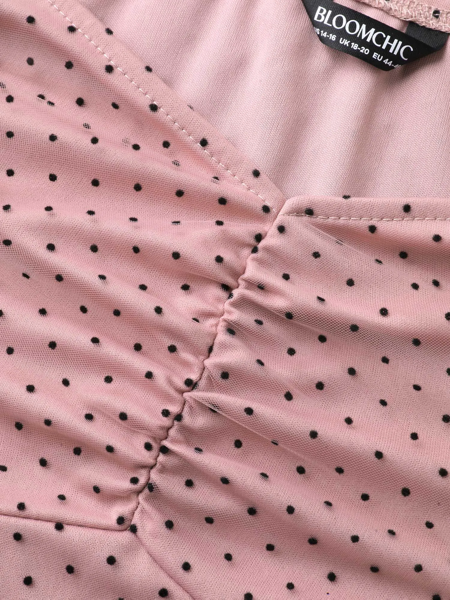 Polka Dot Print Ruched Textured Midi Dress sold by Bloomchic product image thumbnail 5