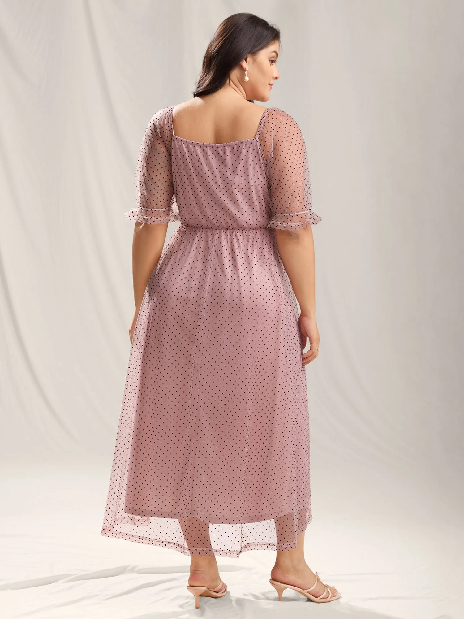 Polka Dot Print Ruched Textured Midi Dress sold by Bloomchic product image thumbnail 4