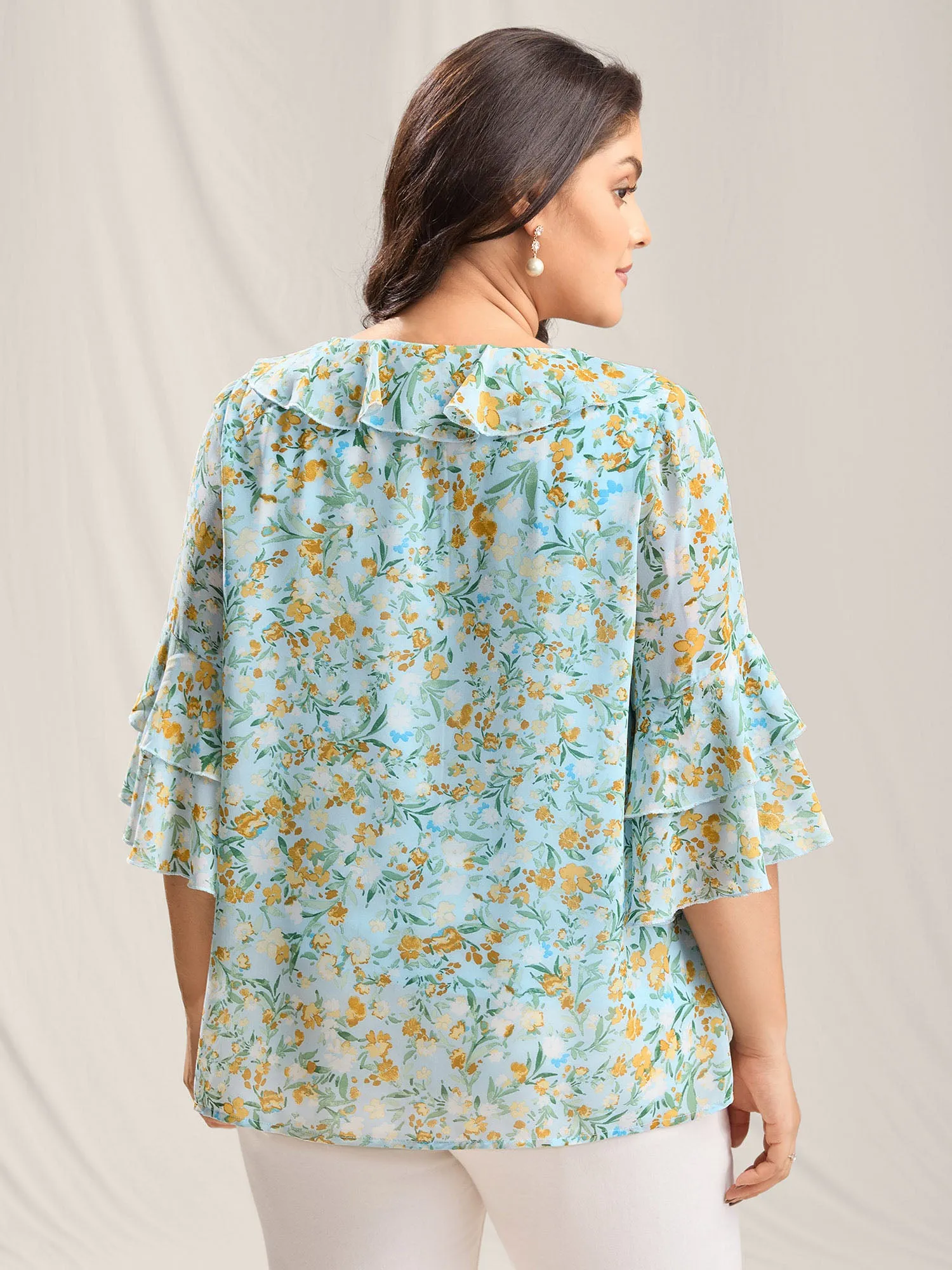 Floral Print Ruffled Layered Sleeve Blouse sold by Bloomchic product image thumbnail 4