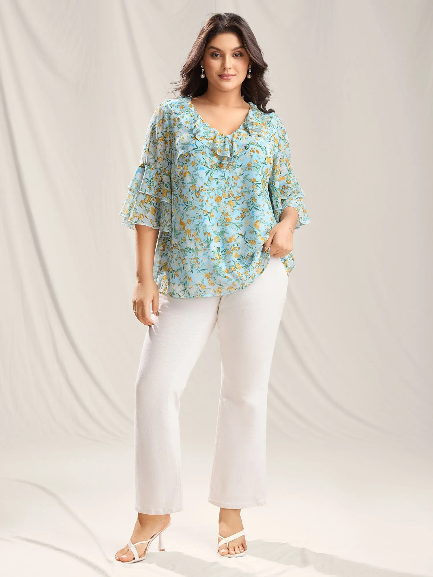 Floral Print Ruffled Layered Sleeve Blouse sold by Bloomchic product image thumbnail 3