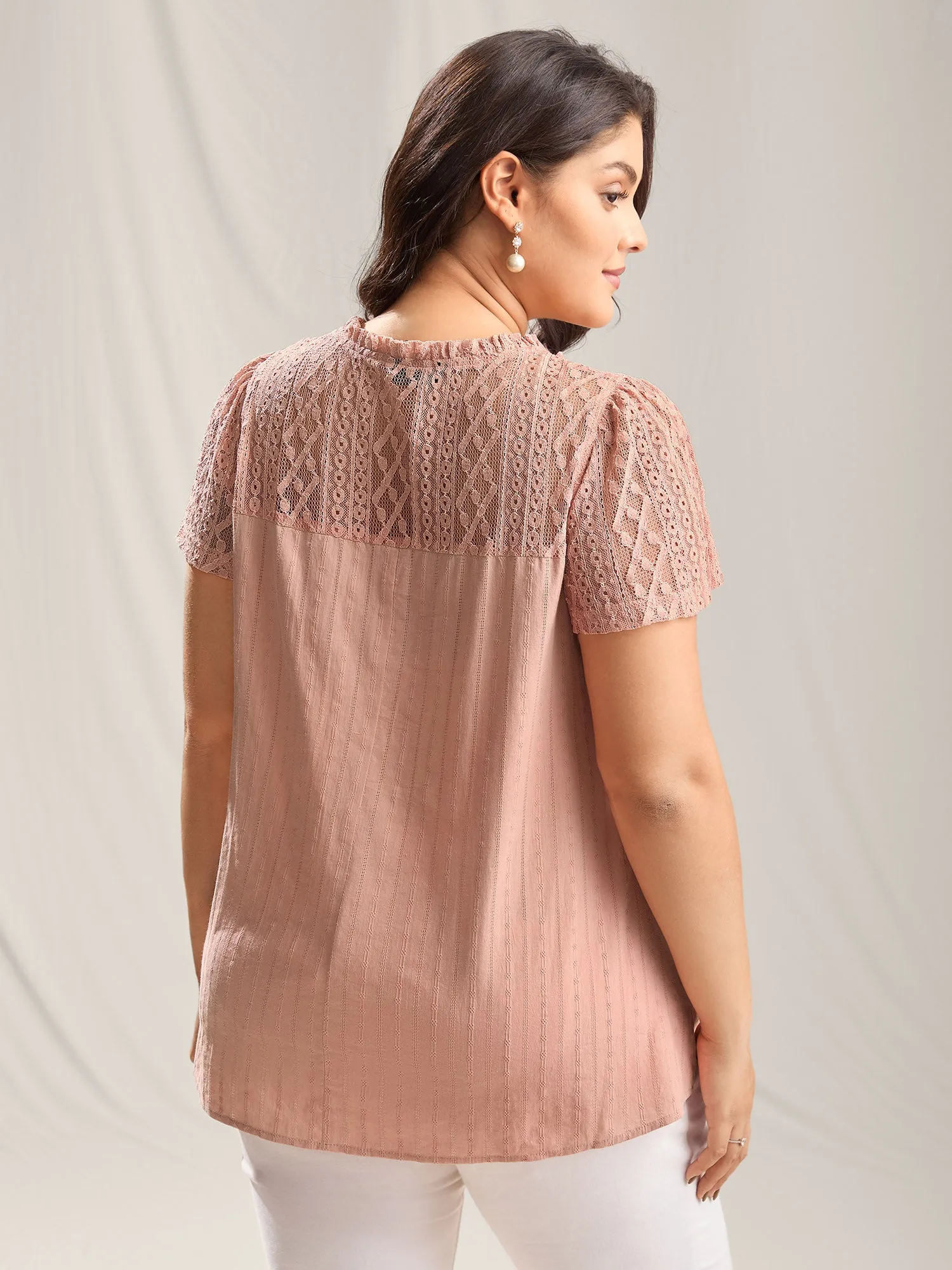 Sheer Notched Collar Textured Spliced Blouse sold by Bloomchic product image thumbnail 4