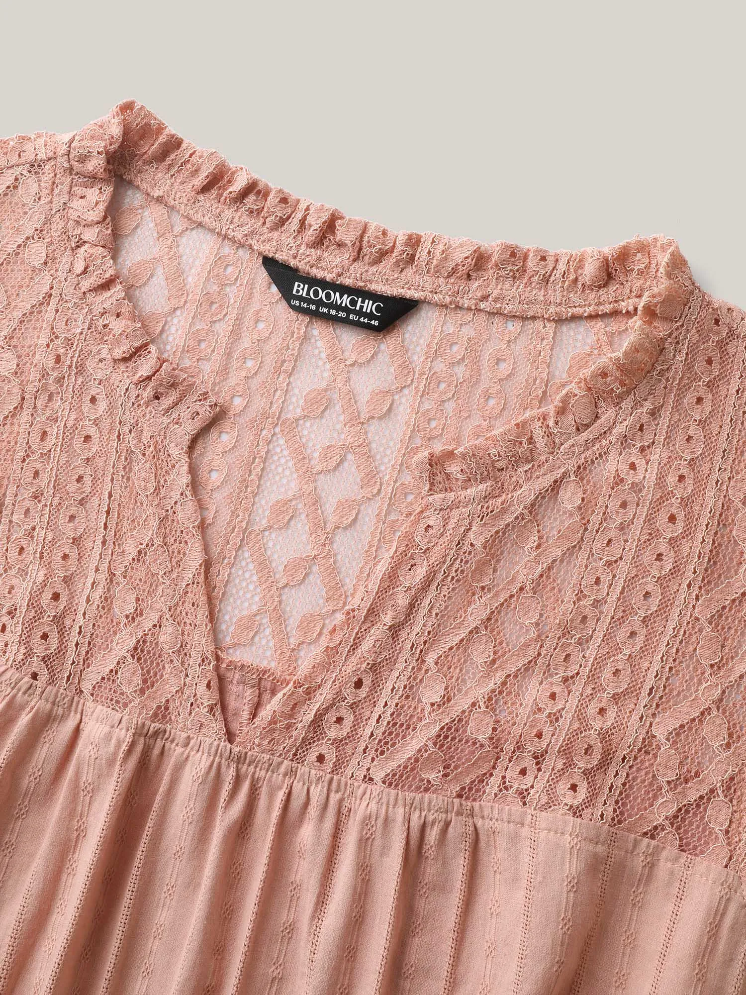 Sheer Notched Collar Textured Spliced Blouse sold by Bloomchic product image thumbnail 5