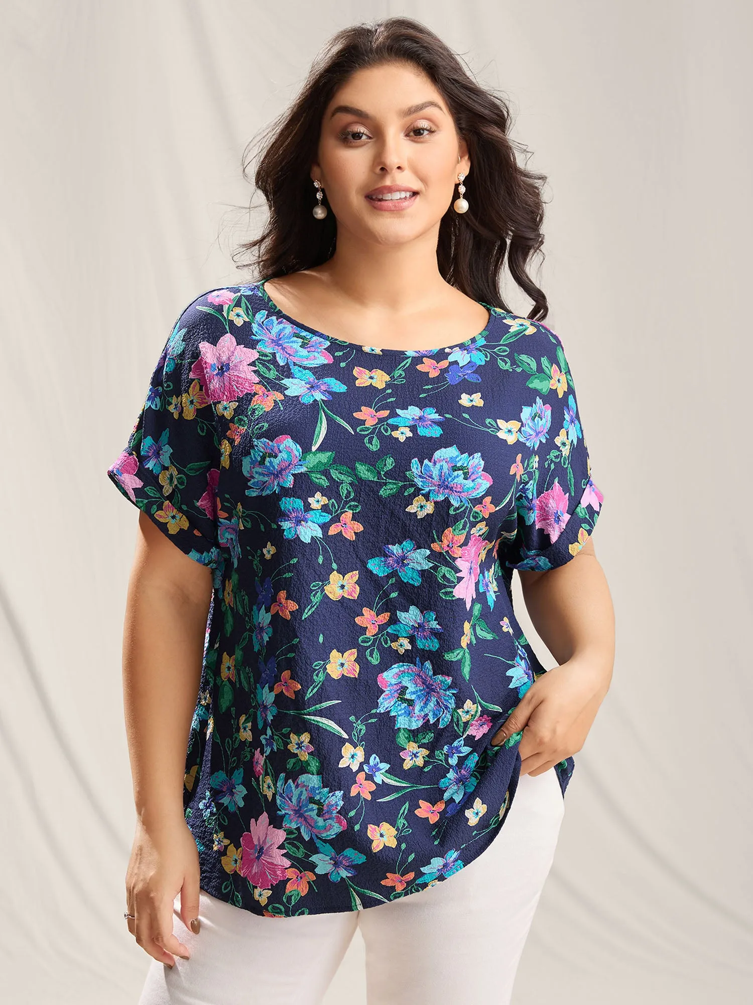 Floral Affair Print Wrinkled Fabric Blouse sold by Bloomchic