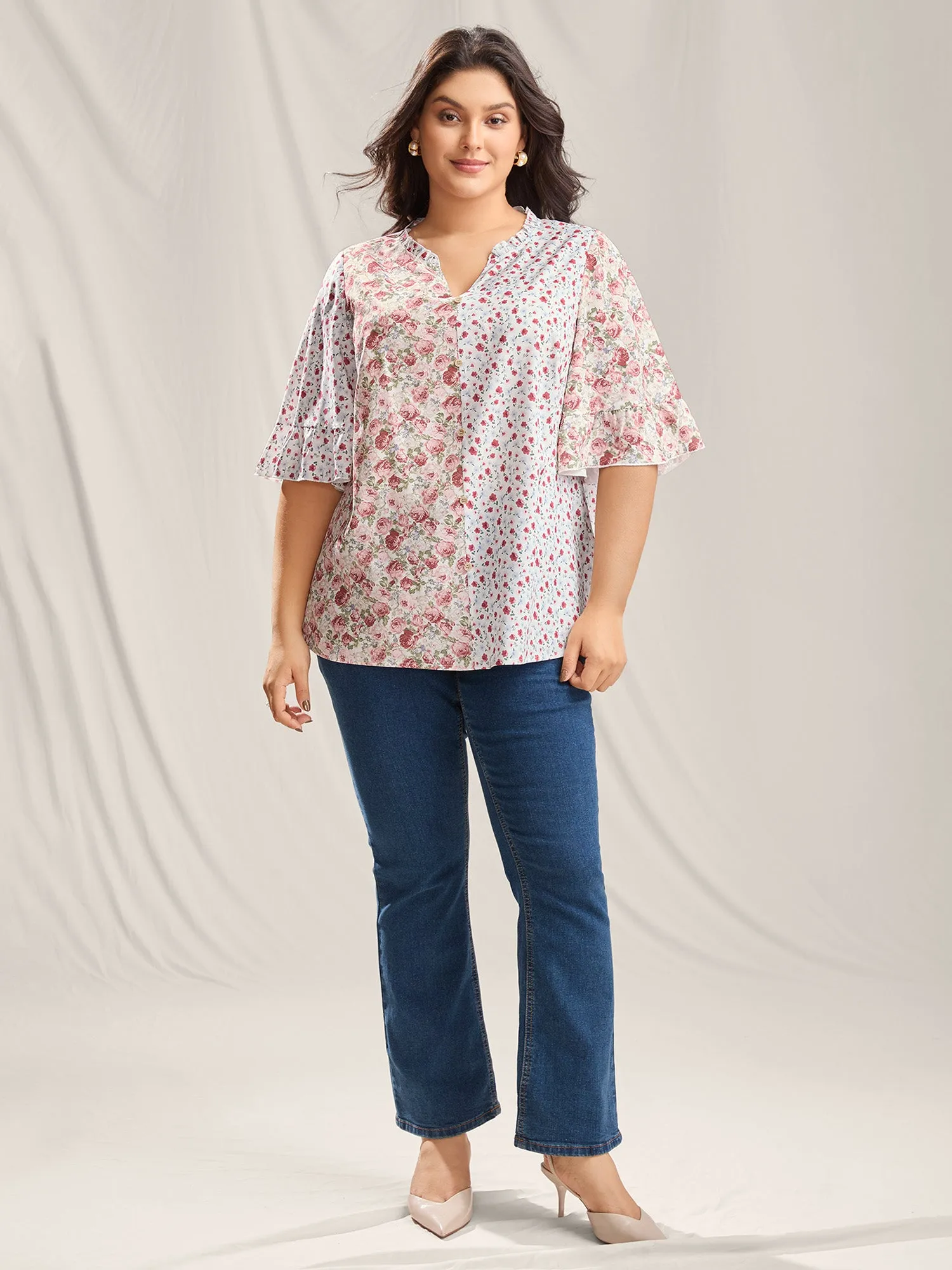 Floral Contrast Print Button Detail Blouse sold by Bloomchic product image thumbnail 3