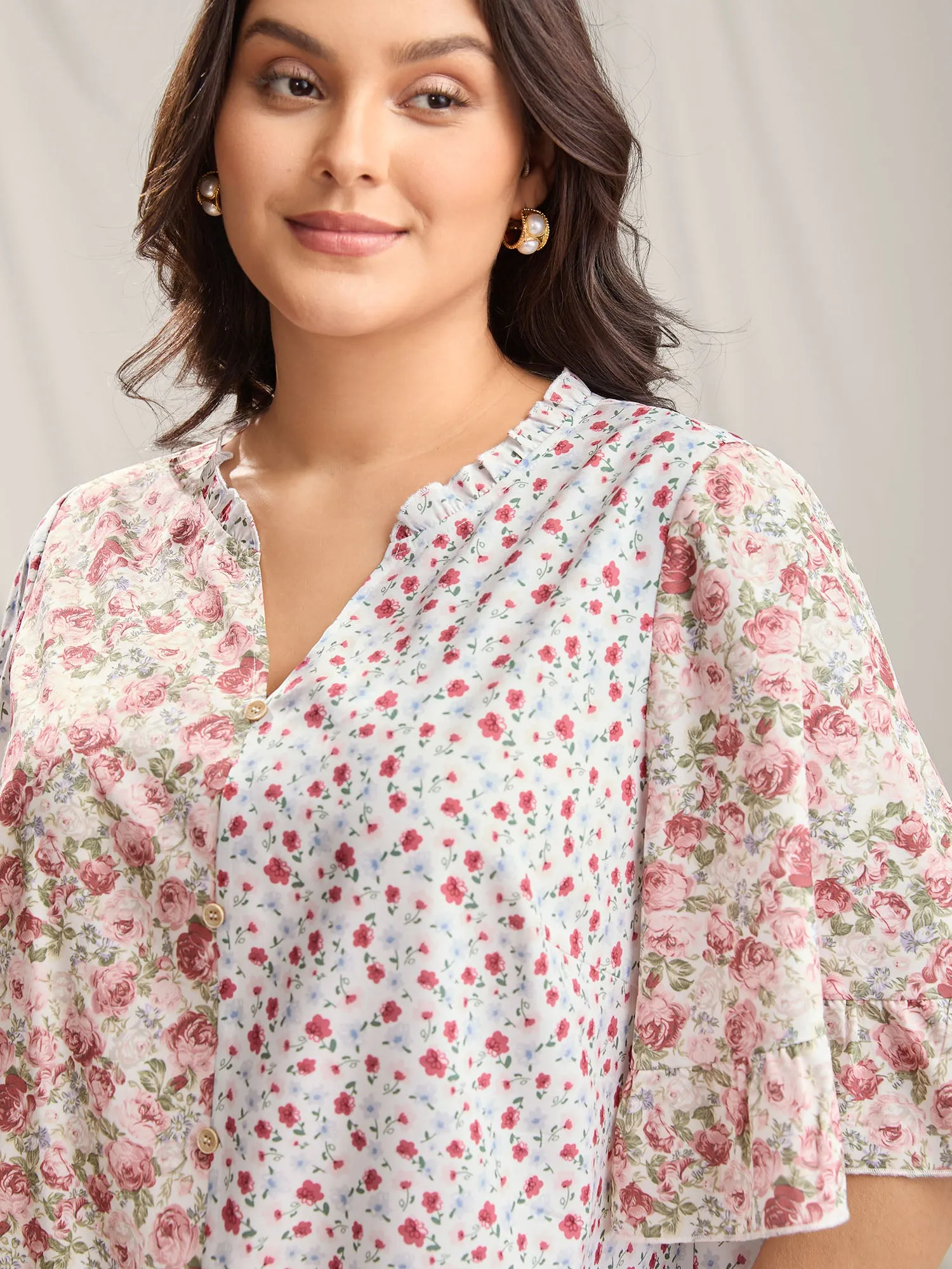 Floral Contrast Print Button Detail Blouse sold by Bloomchic product image thumbnail 2