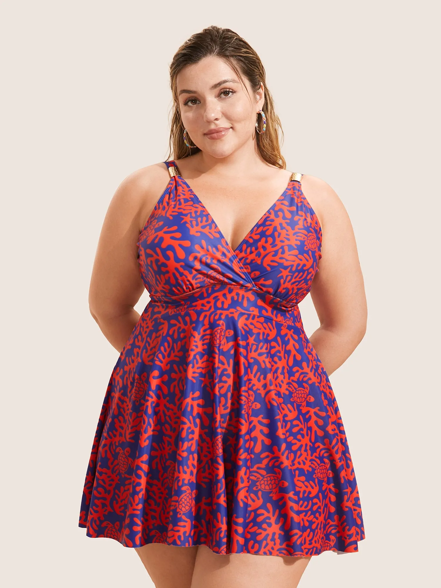 Tropical Wrap Bodycon Cami Swim Dress sold by Bloomchic