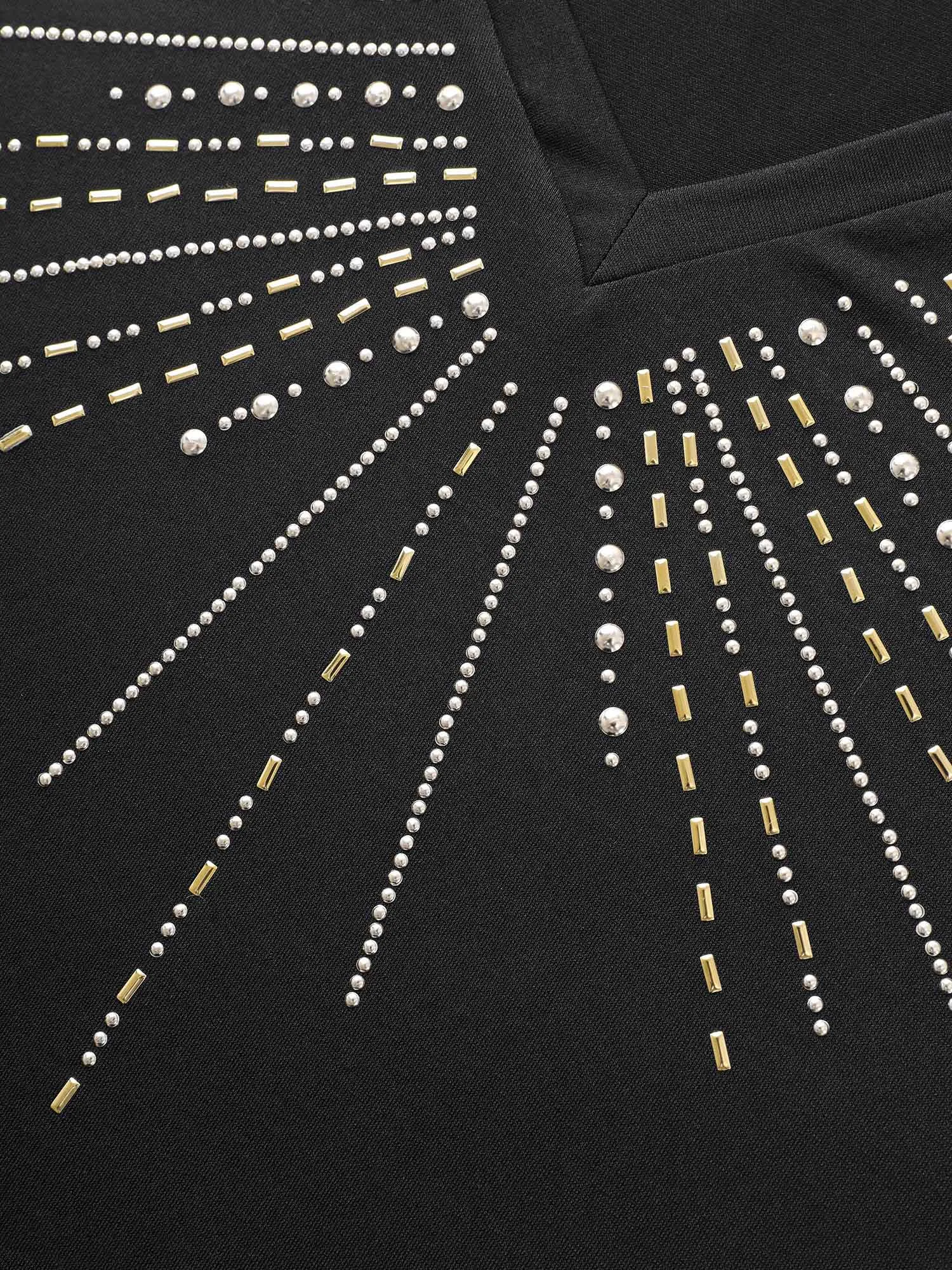 V Neck Pocket Rhinestone Detailing T-shirt sold by Bloomchic product image thumbnail 5