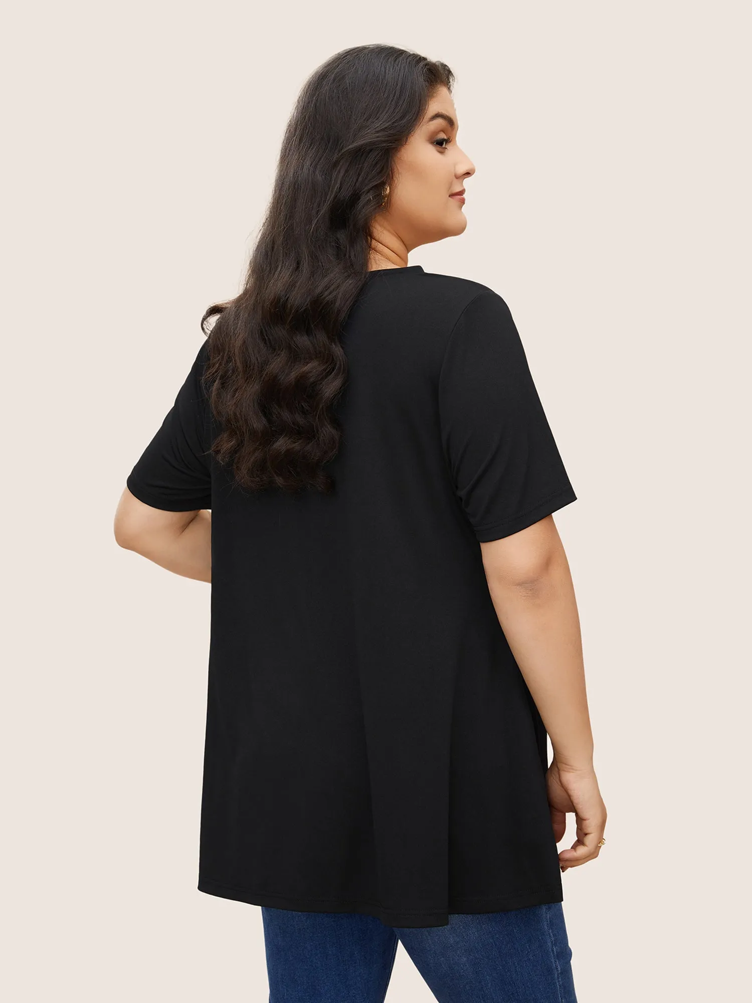 V Neck Pocket Rhinestone Detailing T-shirt sold by Bloomchic product image thumbnail 2
