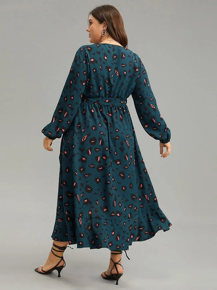 Allover Print Surplice Neck Flutter Trim Dress sold by Bloomchic product image thumbnail 2