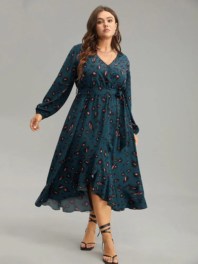 Allover Print Surplice Neck Flutter Trim Dress sold by Bloomchic product image thumbnail 4