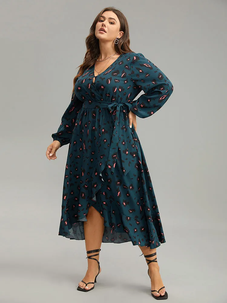 Allover Print Surplice Neck Flutter Trim Dress sold by Bloomchic product image thumbnail 3