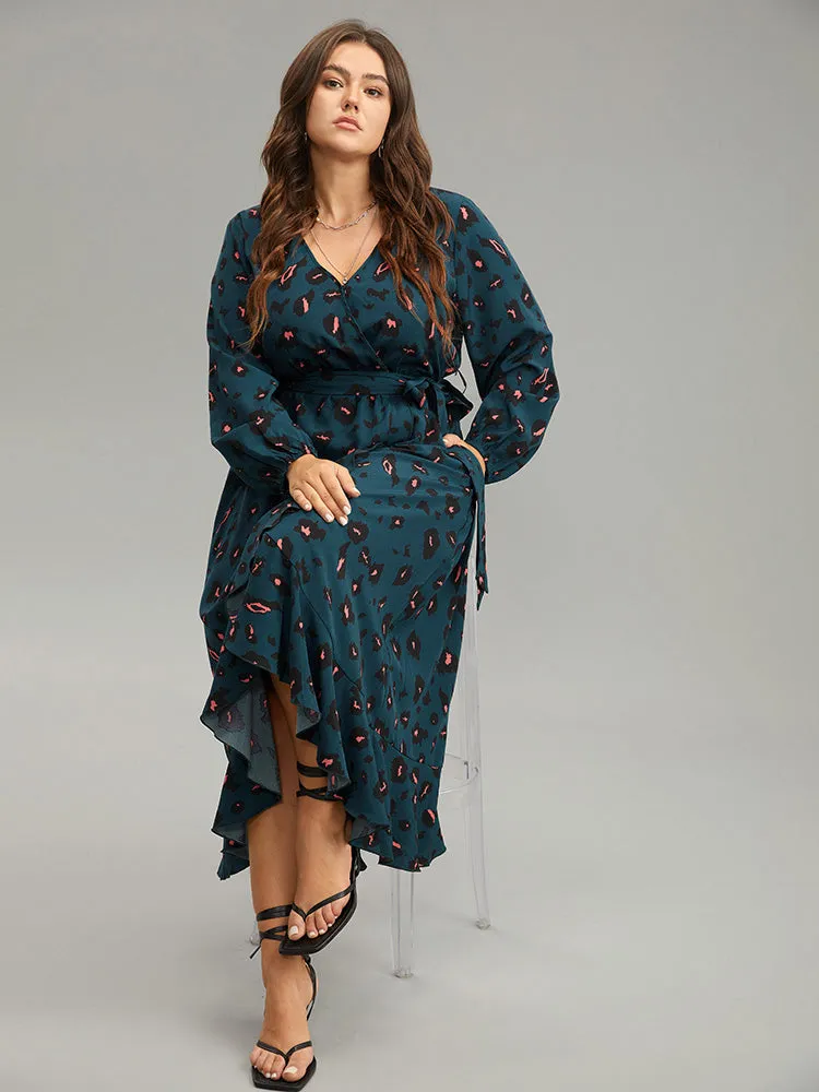 Allover Print Surplice Neck Flutter Trim Dress sold by Bloomchic product image thumbnail 5