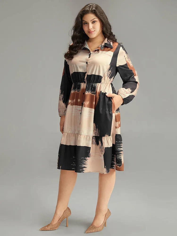 Brush Print Contrast Elastic Waist Button Through Dress sold by Bloomchic product image thumbnail 2