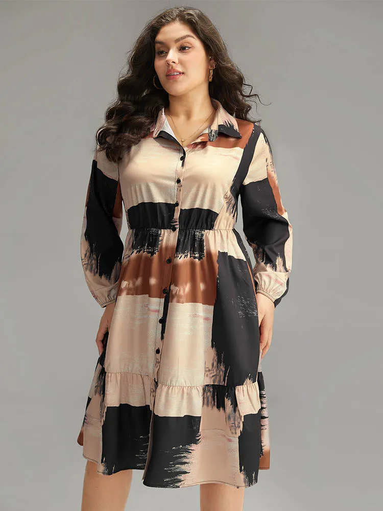 Brush Print Contrast Elastic Waist Button Through Dress sold by Bloomchic product image thumbnail 3