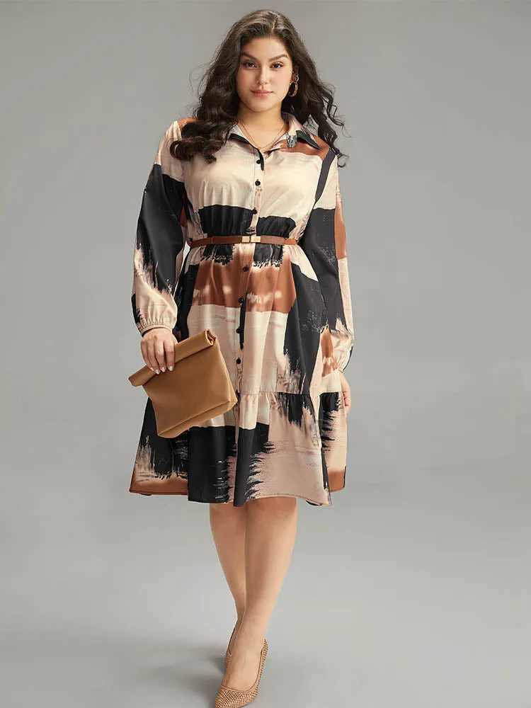 Brush Print Contrast Elastic Waist Button Through Dress sold by Bloomchic product image thumbnail 4