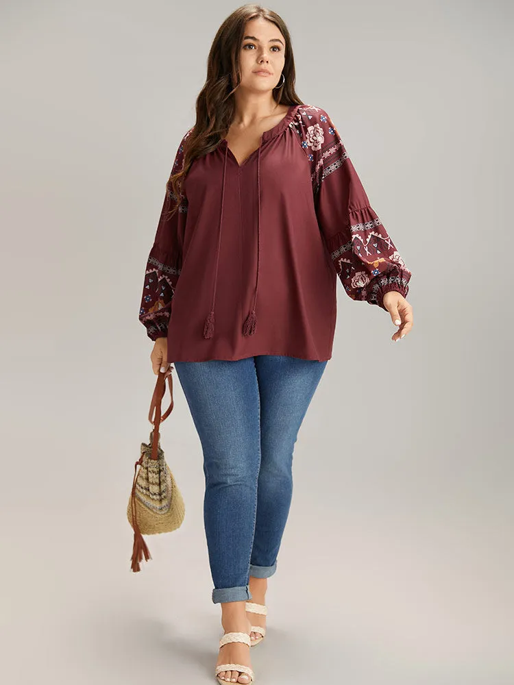 Boho Print Tie Neck Tassel Trim Blouse sold by Bloomchic product image thumbnail 4