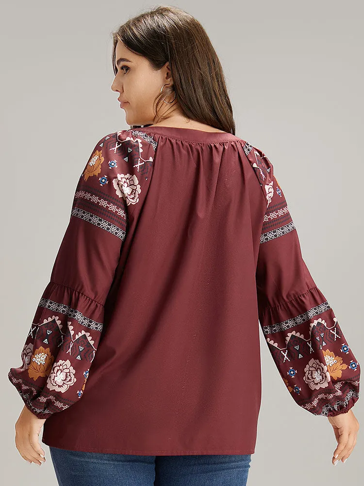 Boho Print Tie Neck Tassel Trim Blouse sold by Bloomchic product image thumbnail 2