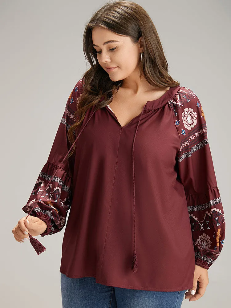 Boho Print Tie Neck Tassel Trim Blouse sold by Bloomchic product image thumbnail 5