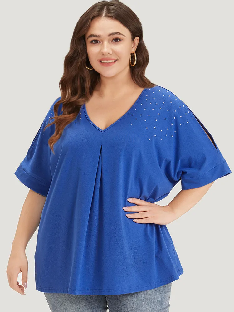 Plain Rhinestone Dolman Sleeve Cut Out T-shirt sold by Bloomchic