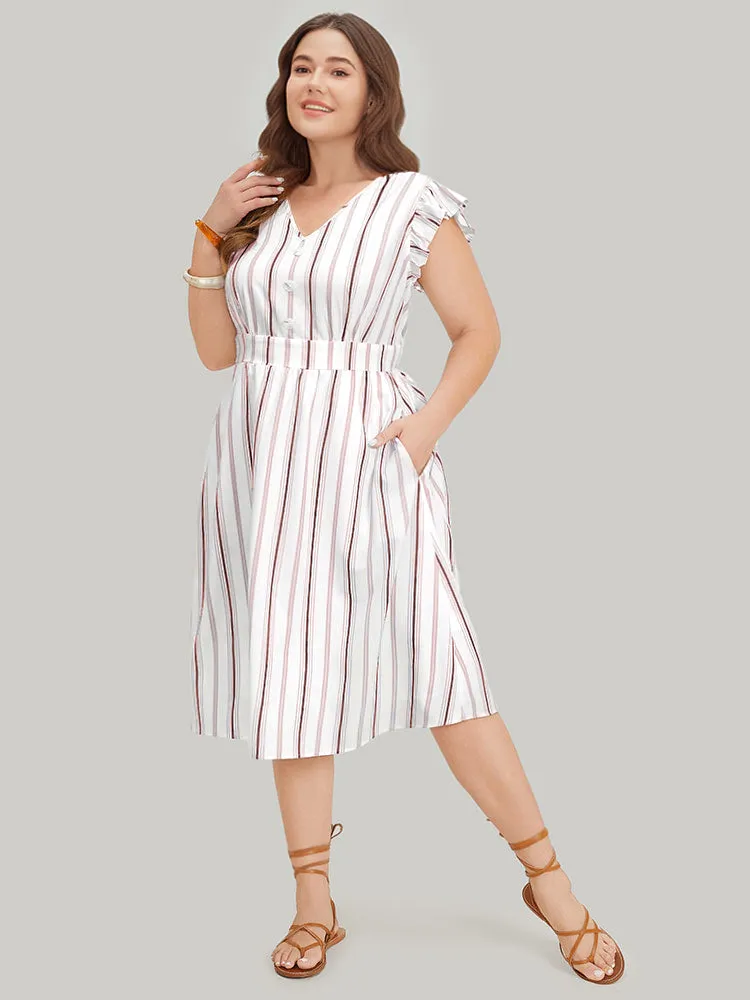 Striped Ruffle Cap Sleeve Button Detail Wideband Waist Dress sold by Bloomchic product image thumbnail 2