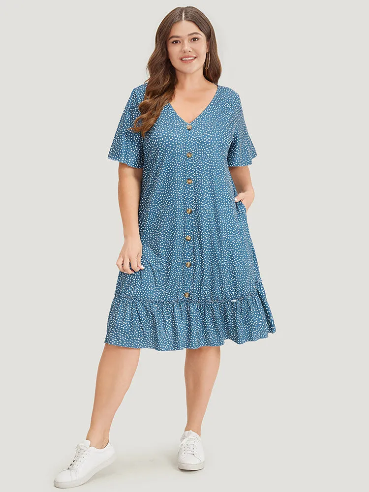 Water Drop Print Button Detail Ruffled Dress sold by Bloomchic product image thumbnail 4