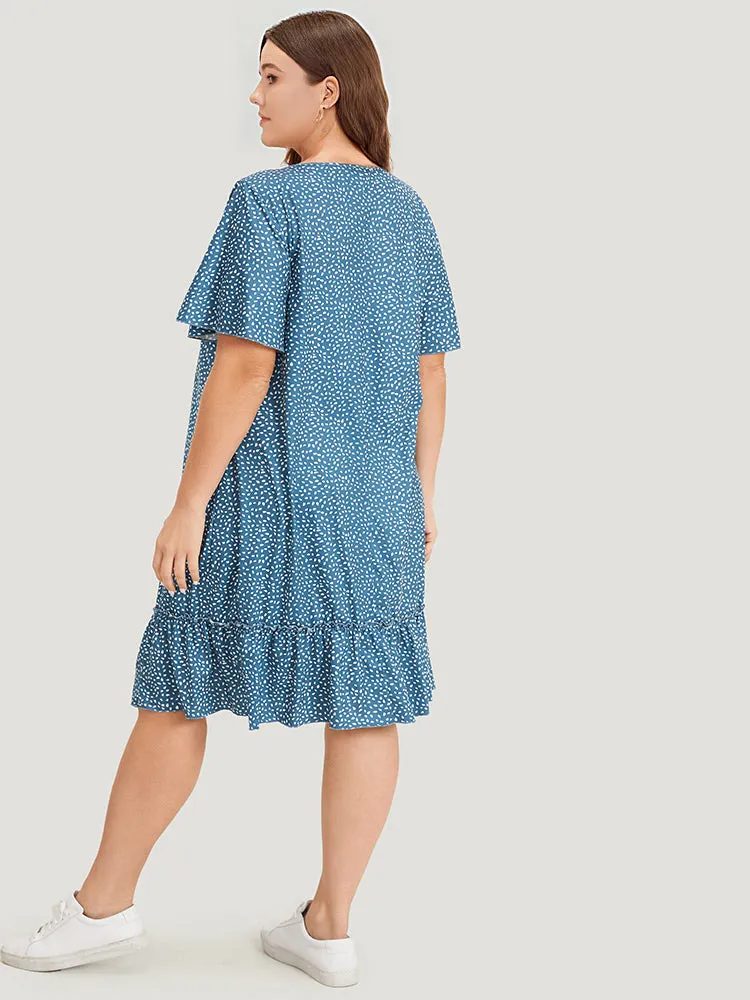 Water Drop Print Button Detail Ruffled Dress sold by Bloomchic product image thumbnail 3