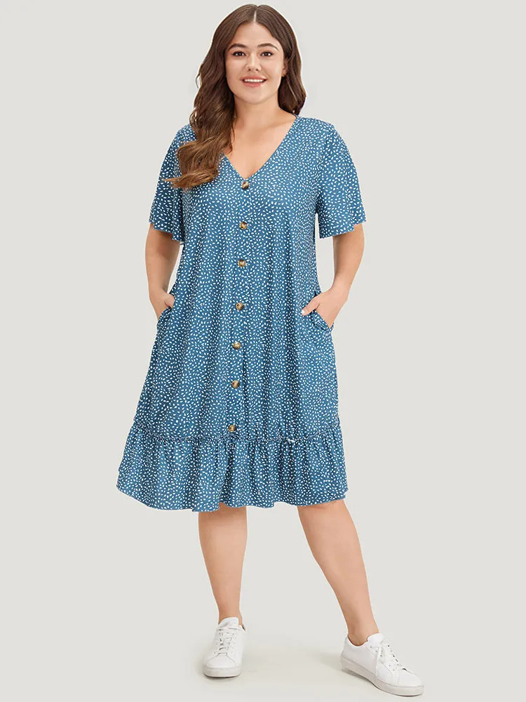 Water Drop Print Button Detail Ruffled Dress sold by Bloomchic product image thumbnail 5