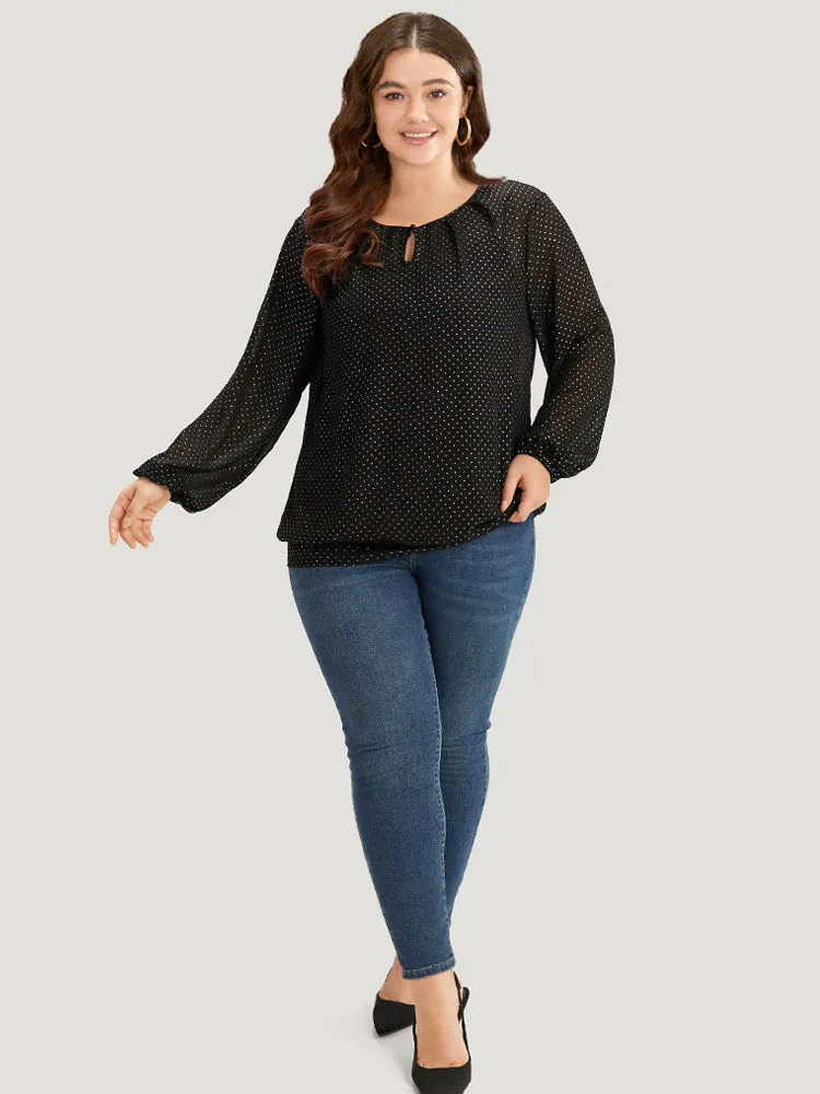 Glitter Polka Dot Puff Sleeve Keyhole Blouse sold by Bloomchic product image thumbnail 4